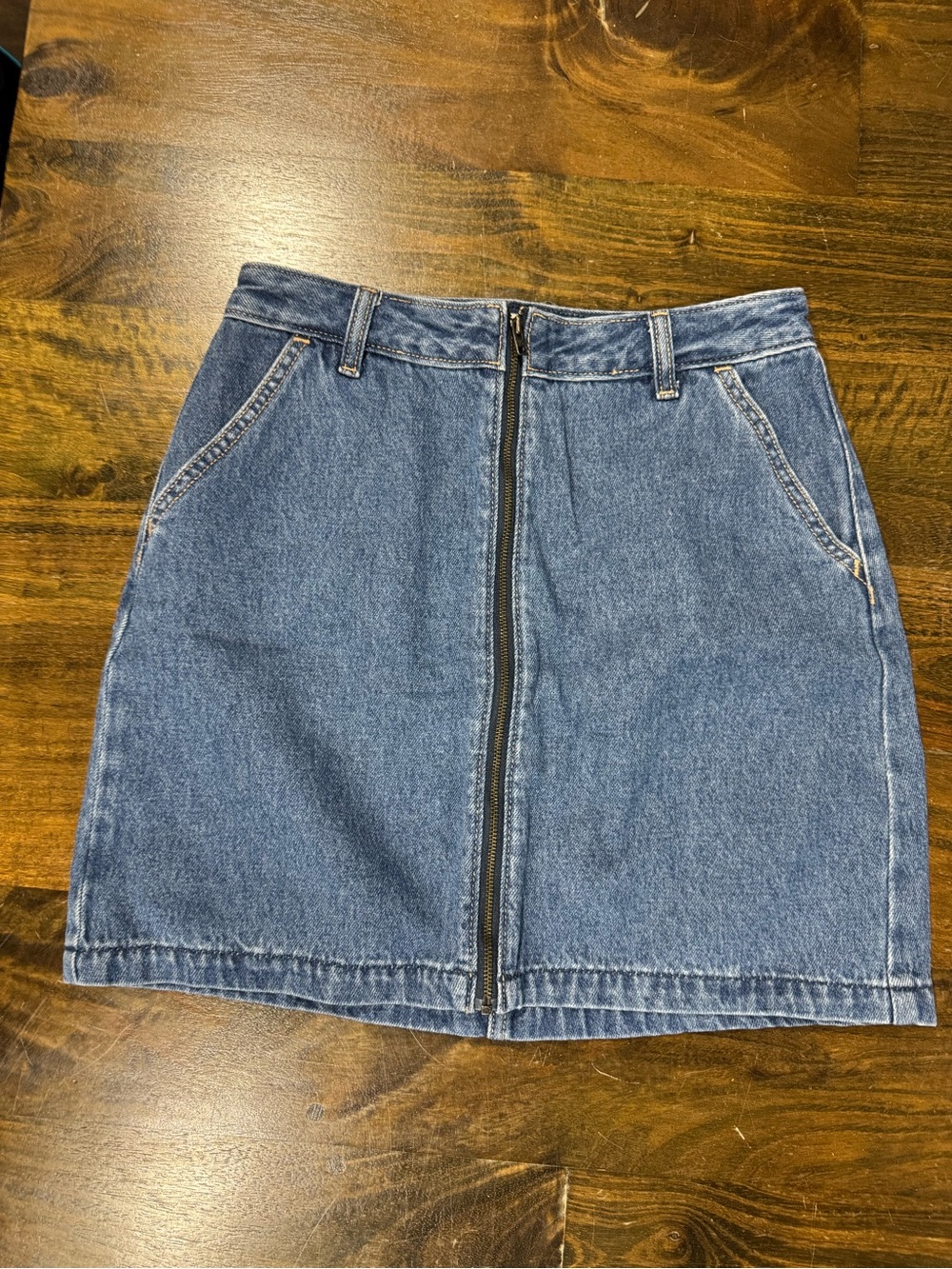 Hollister Medium Blue Denim Zip-Front Mini Skirt